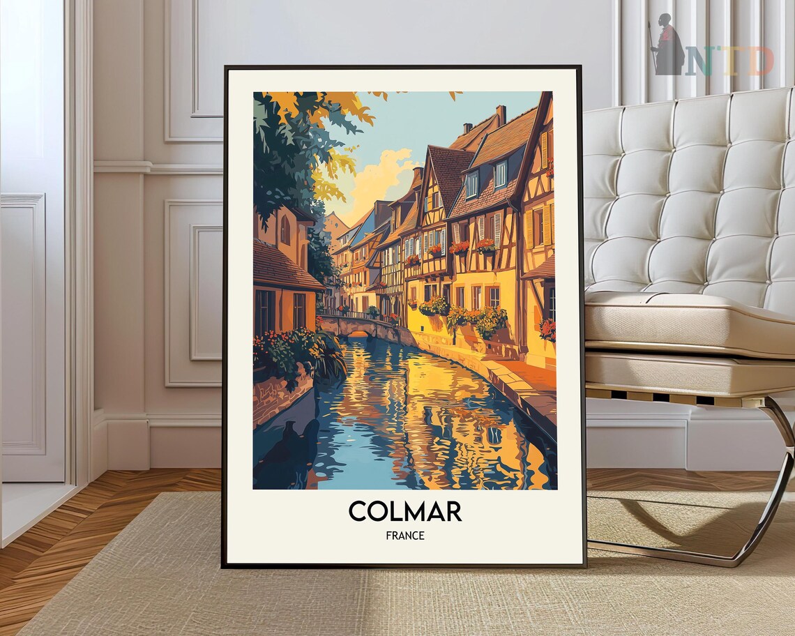 Colmar France Canal and Half Timbered Houses Travel Art Poster