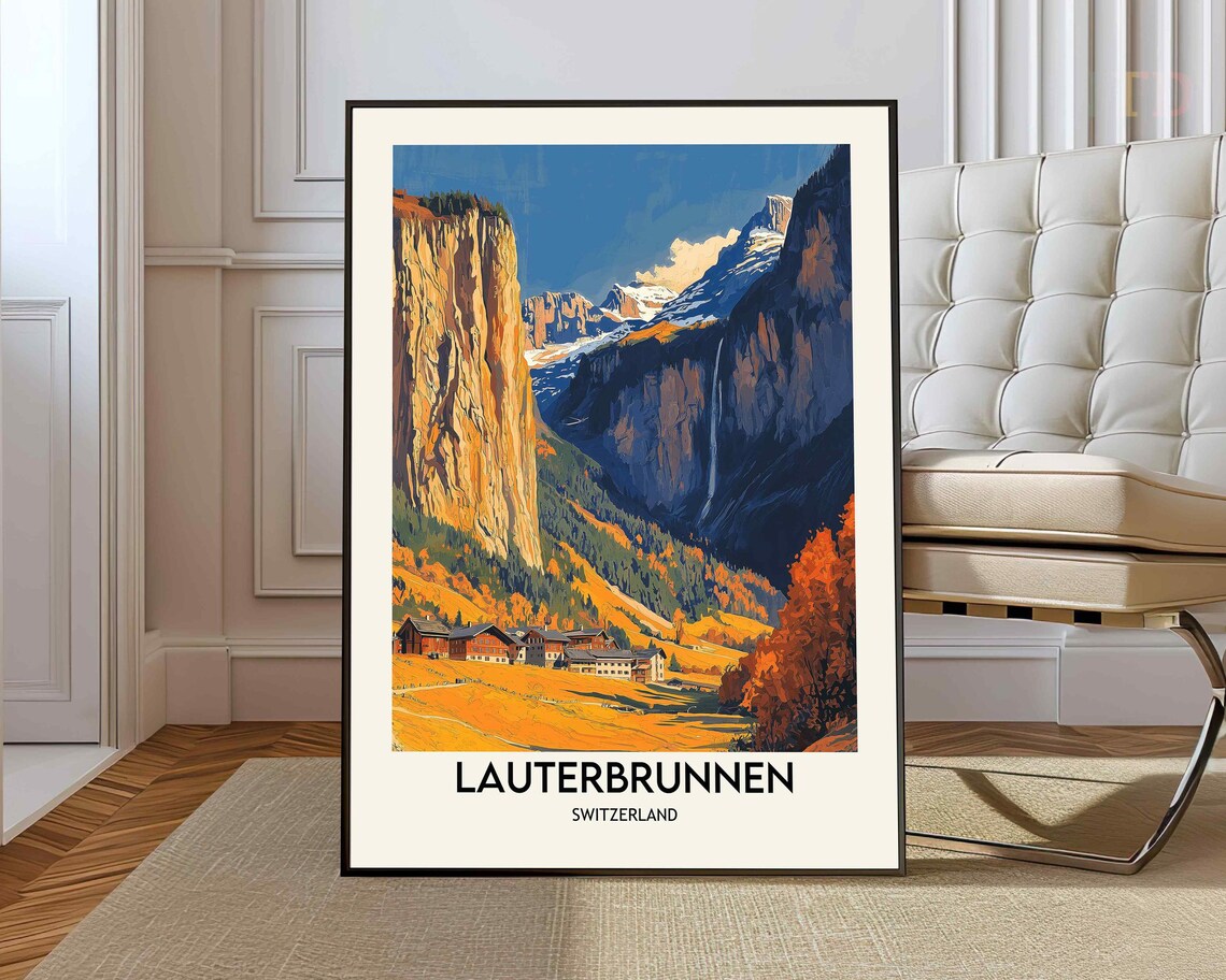 Lauterbrunnen Switzerland Staubbach Falls Autumn Valley Poster