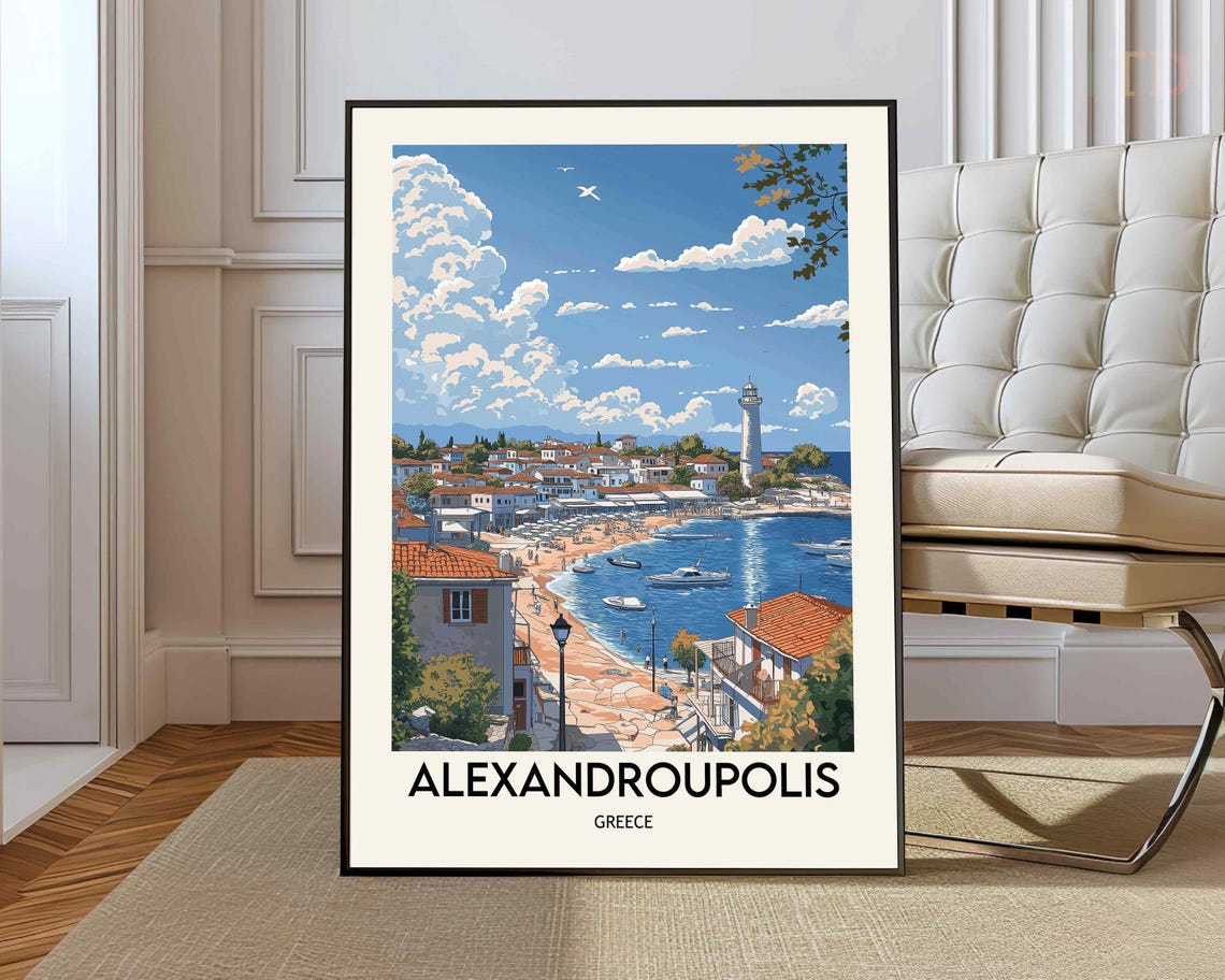 Alexandroupolis Greece Harbor Lighthouse Beach Vintage Travel Poster
