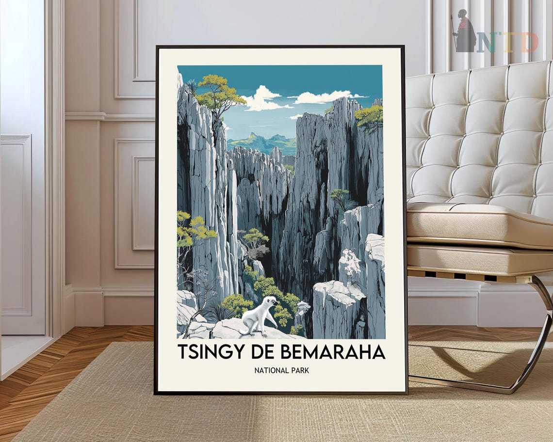 Tsingy De Bemaraha Madagascar Limestone Cliffs White Lemur Poster