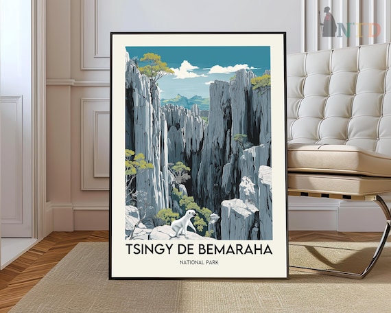 Tsingy De Bemaraha Madagascar Limestone Cliffs White Lemur Poster