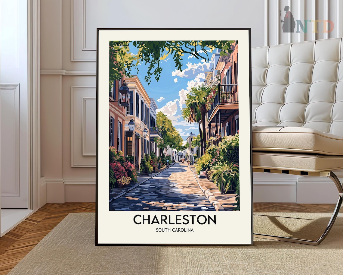 Charleston South Carolina Historic Street Vintage Travel Art Poster