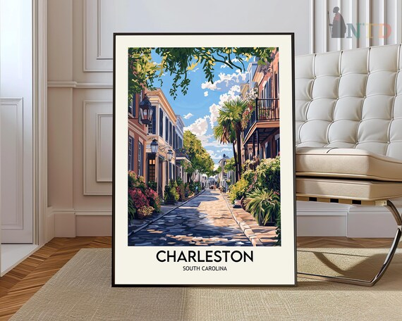 Charleston South Carolina Historic Street Vintage Travel Art Poster