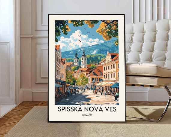 Spisska Nova Ves Slovakia Mountain Town Square Vintage Travel Poster