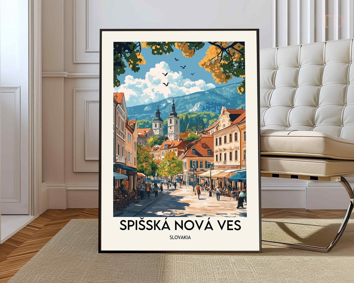 Spisska Nova Ves Slovakia Mountain Town Square Vintage Travel Poster