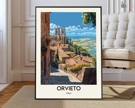 Orvieto Poster Wall Art Print Photo Map Travel Italy Umbrian Hill Town