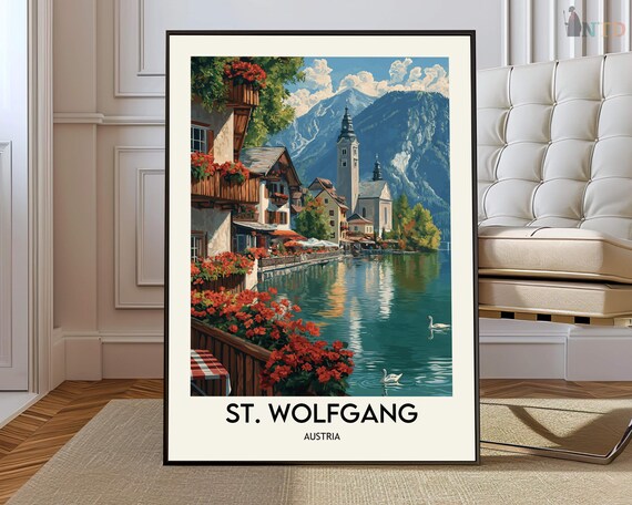 St Wolfgang Austria Lake Village Balcony View Vintage Travel Poster