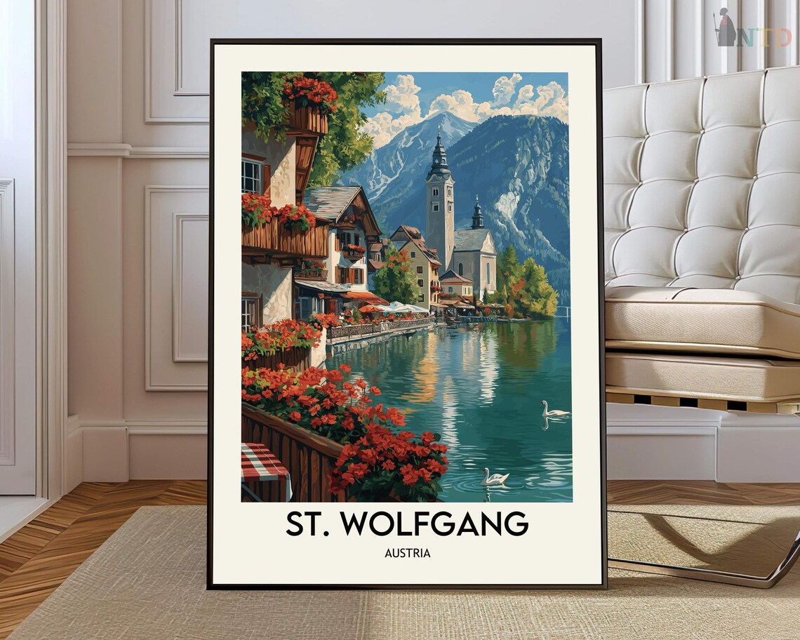 St Wolfgang Austria Lake Village Balcony View Vintage Travel Poster