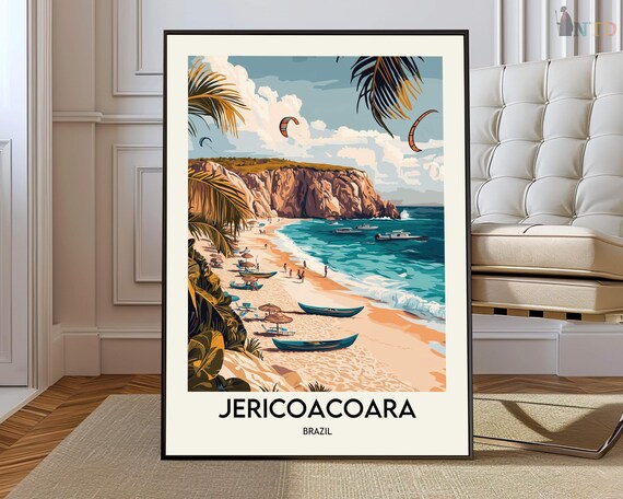 Jericoacoara Brazil Beach Kitesurf Coast Vintage Travel Art Poster