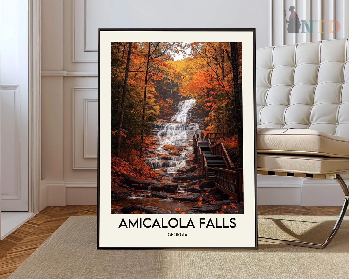 Amicalola Falls Georgia Autumn Waterfall Cascades Travel Poster