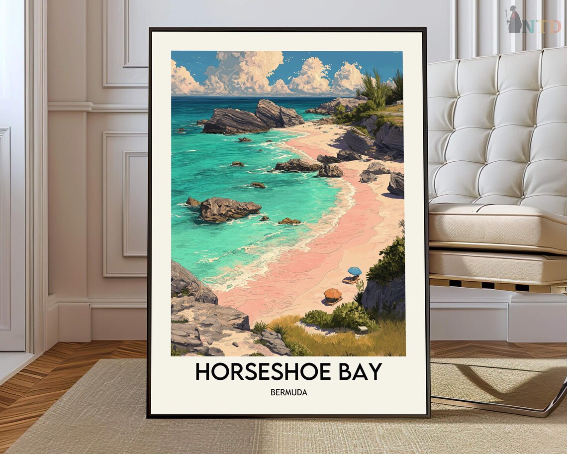 Horseshoe Bay Bermuda Pink Sand Beach Tropical Travel Poster