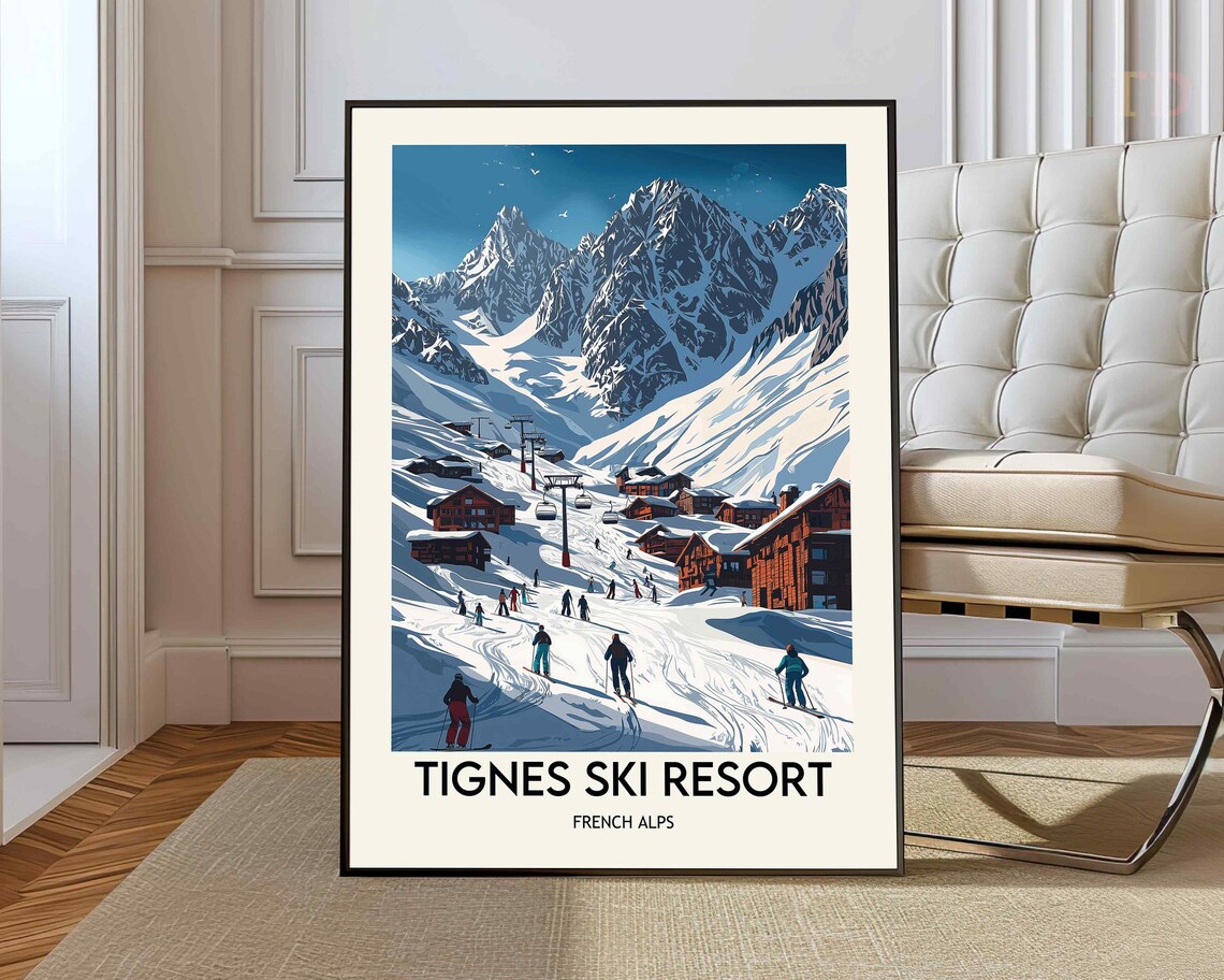 Tignes Ski Resort French Alps Village Chairlift Snowy Mountain Poster