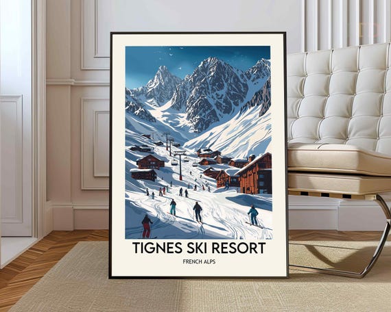 Tignes Traditional Travel Print France Poster Ski Resort Wedding Gift Birthday Present