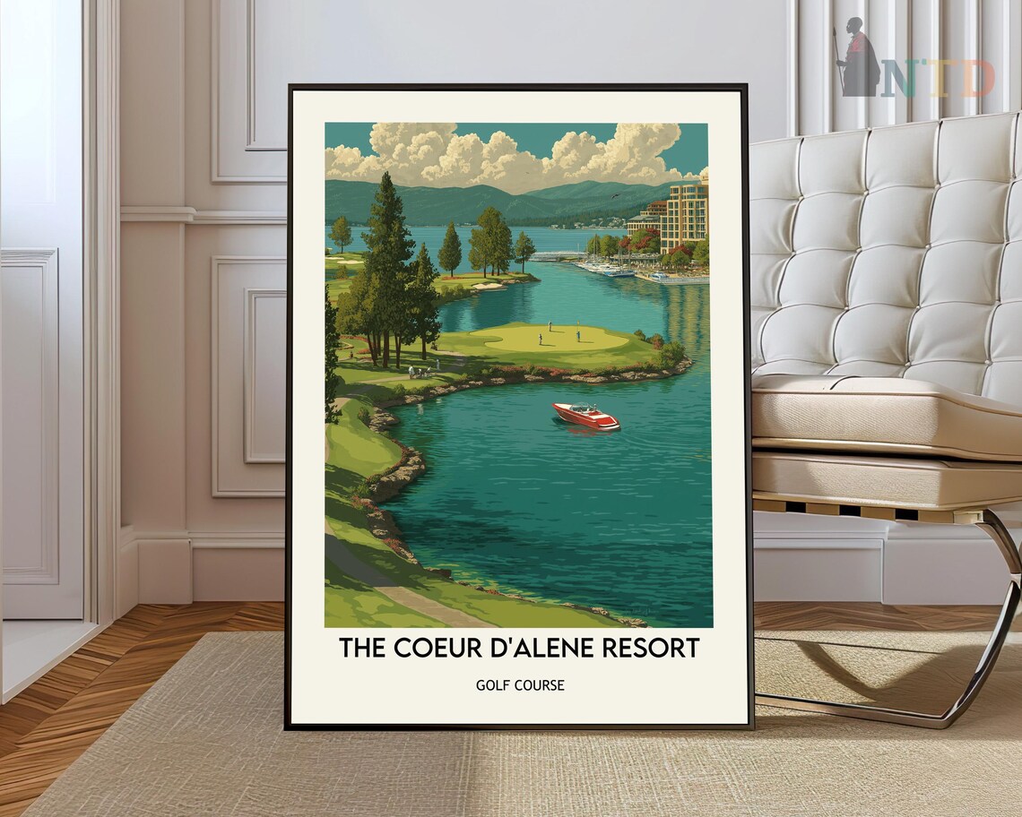 Coeur dAlene Resort Golf Island Green Lake Boat Travel Poster