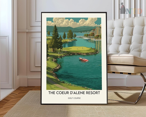 Coeur dAlene Resort Golf Island Green Lake Boat Travel Poster