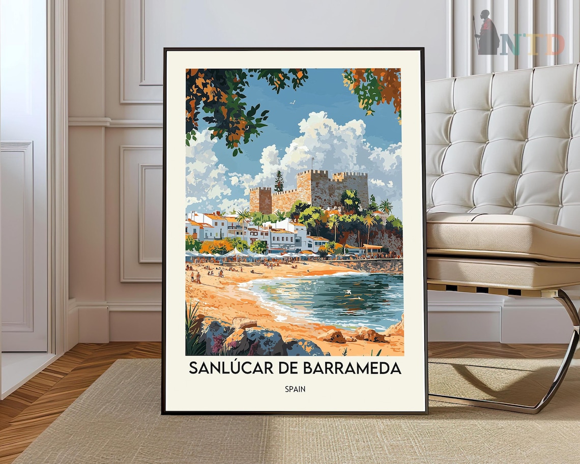 Sanlucar de Barrameda Spain Beach Castle Coastal Travel Poster