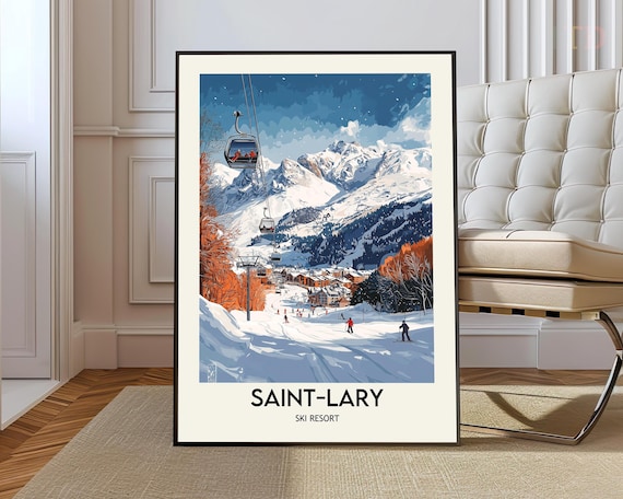 Saint-Lary Ski Resort Gondola Ride Over Village Winter Poster