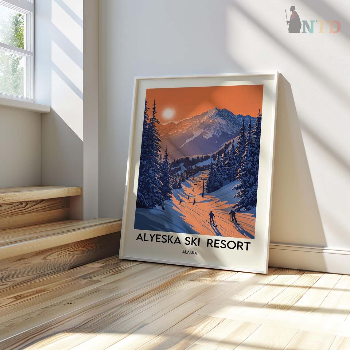 Fiery Sunset Over the Peaks Alyeska Ski Resort Alaska Travel Poster - Image 3