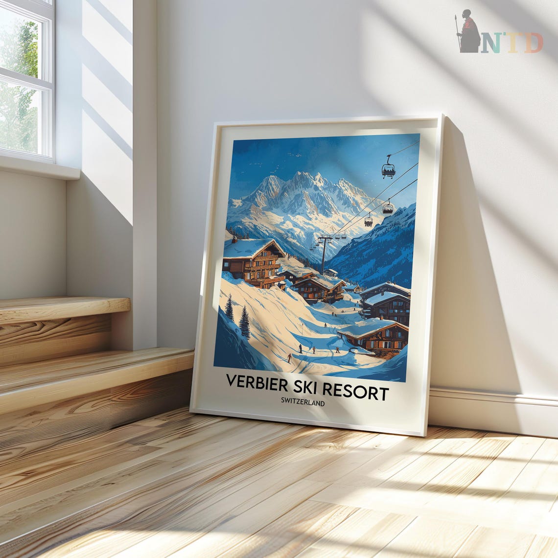 Verbier Ski Resort Gondolas Over Snow Chalets Scene Travel Poster - Image 3