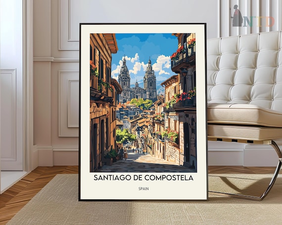 Santiago de Compostela Spain Cathedral Old Town Street Travel Poster