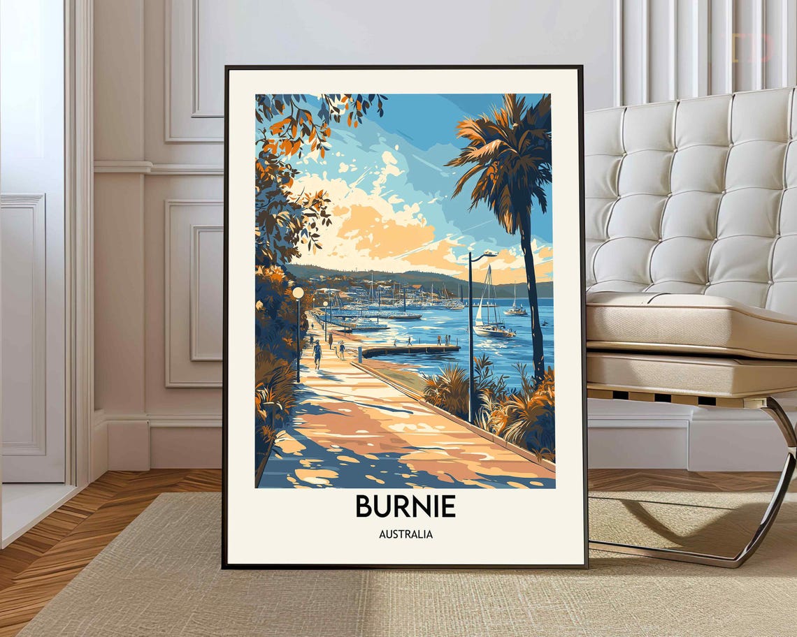 Burnie Australia Harbor Promenade Vintage Style Travel Poster