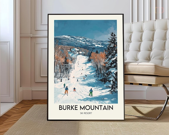 Burke Mountain Ski Resort Vermont Skiers Snowy Slope Winter Poster