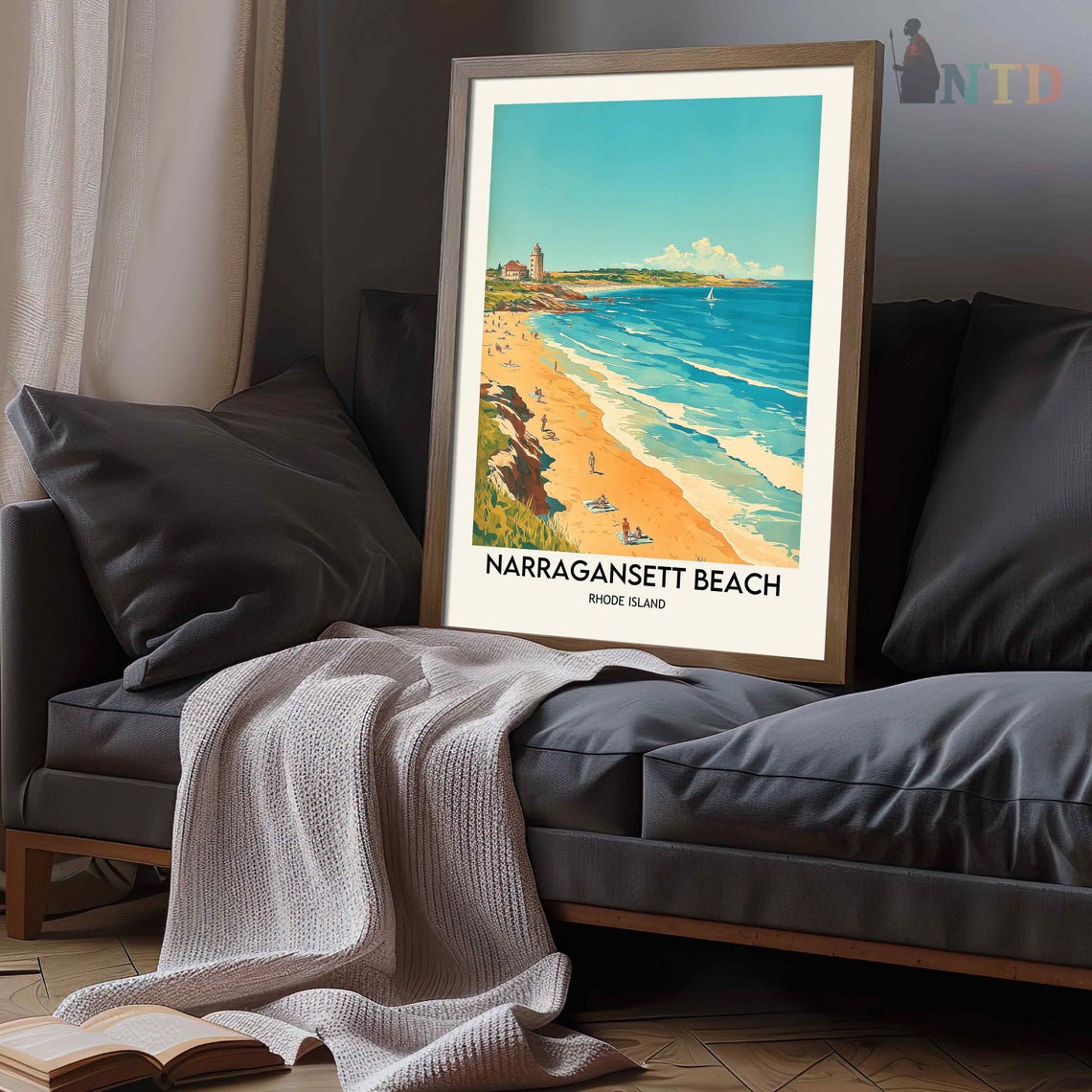 Narragansett Beach Rhode Island Lighthouse Summer Shoreline Poster - Image 3