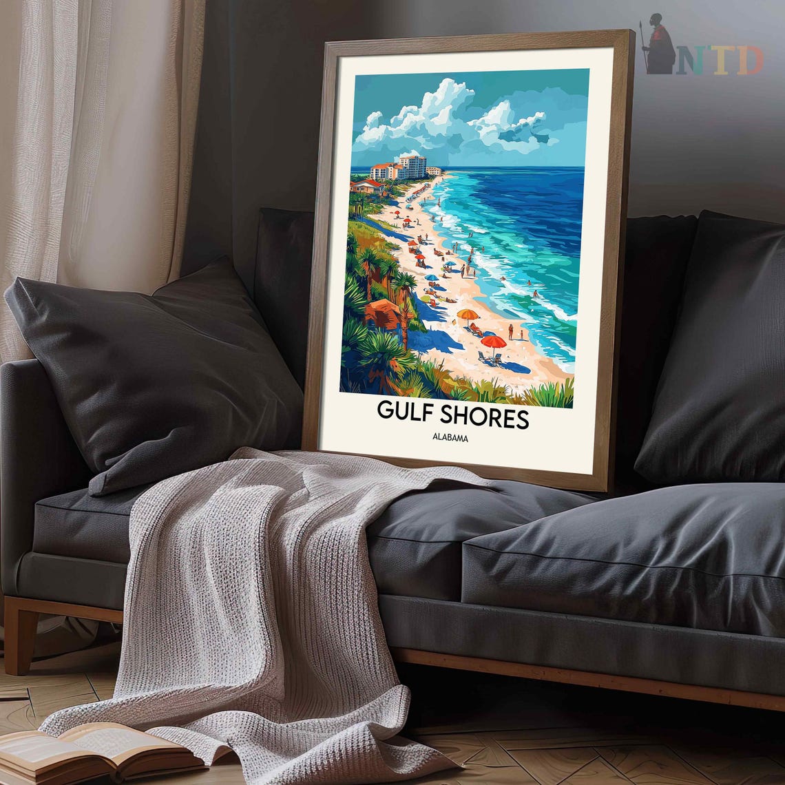 Gulf Shores Alabama Palm Dunes Overlooking A Bustling Beach Poster - Image 3