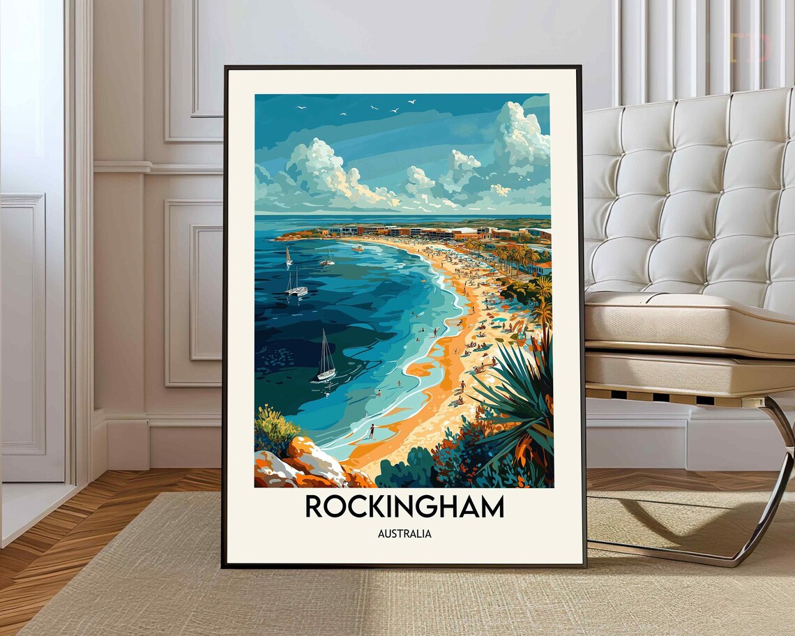 Rockingham Australia Beach Bay Sailboats Aerial Coast Travel Poster