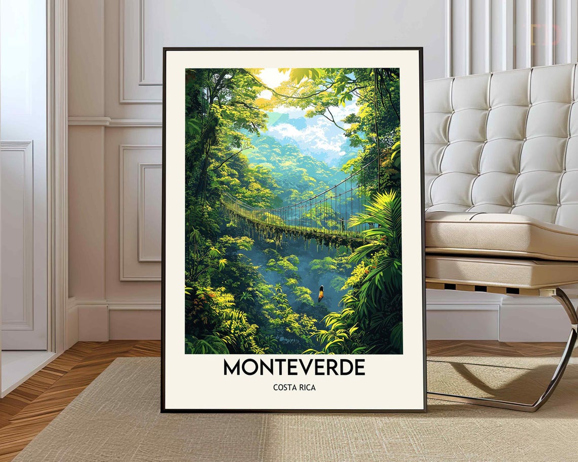 Monteverde Costa Rica Cloud Forest Hanging Bridge Travel Poster