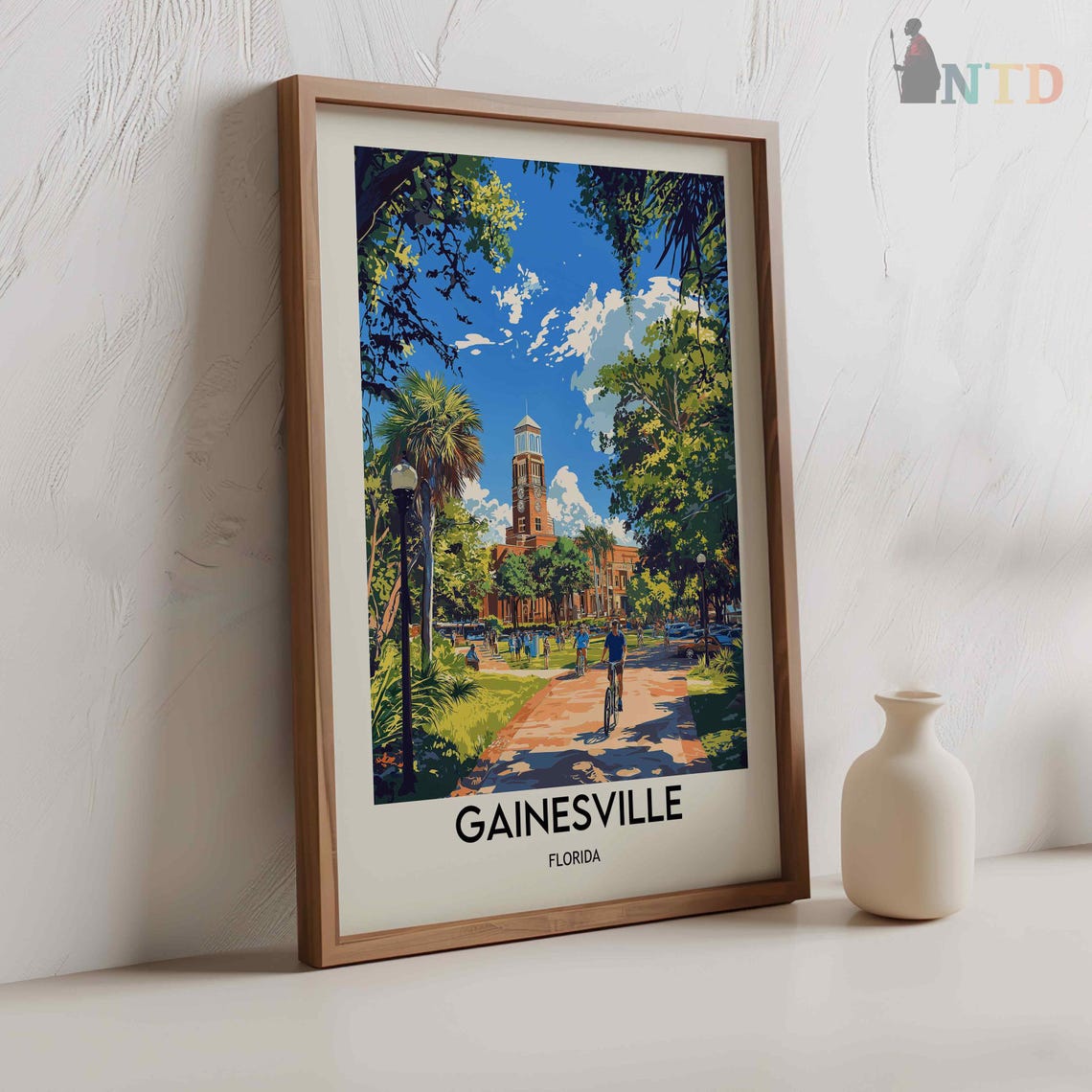 Gainesville Florida Clock Tower Over A Tree Lined Park Pathway Poster - Image 3