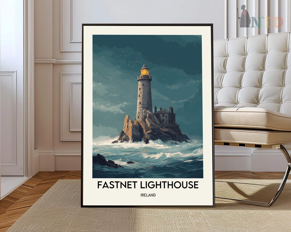 Fastnet Lighthouse Daytime Ocean Waves Rocky Coast Ireland Poster