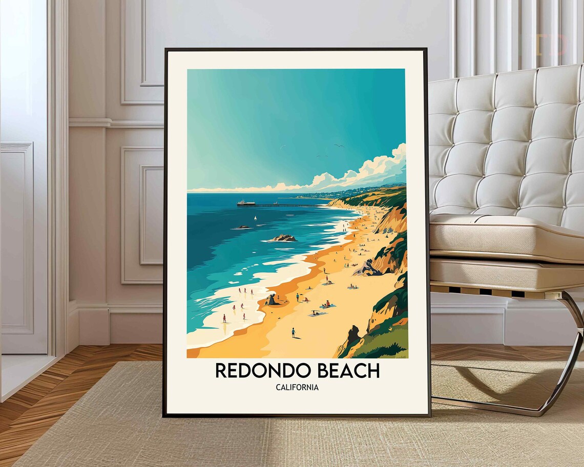 Redondo Beach California Golden Coastline Pier Beach Scene Poster
