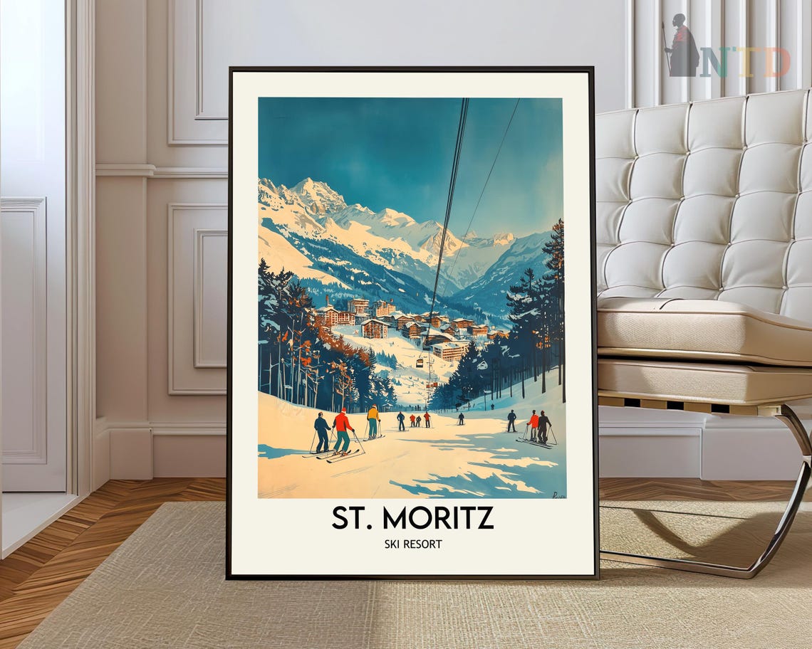 St Moritz Ski Resort Switzerland Vintage Winter Poster Alpine Art