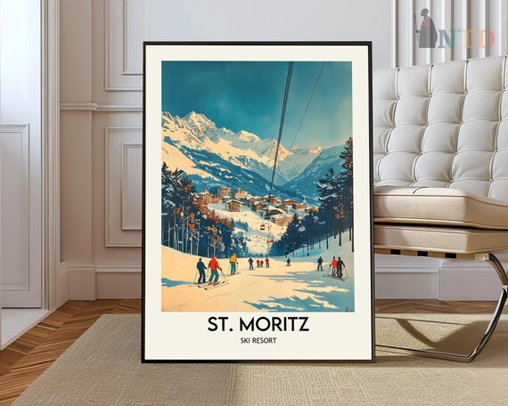 St Moritz Ski Resort Switzerland Vintage Winter Poster Alpine Art