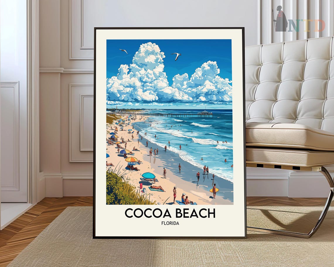 Cocoa Beach Florida Beachfront Pier Vintage Travel Poster Florida