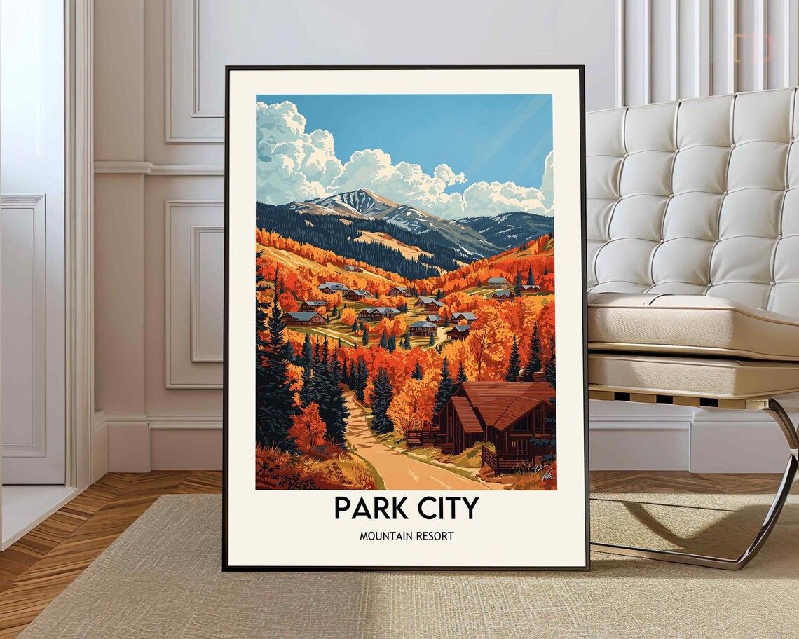 Park City Mountain Resort Utah Autumn Foliage Cabins Travel Poster