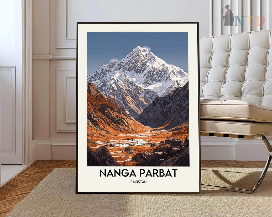 Nanga Parbat Pakistan Snowy Himalayan Peak Valley Travel Poster