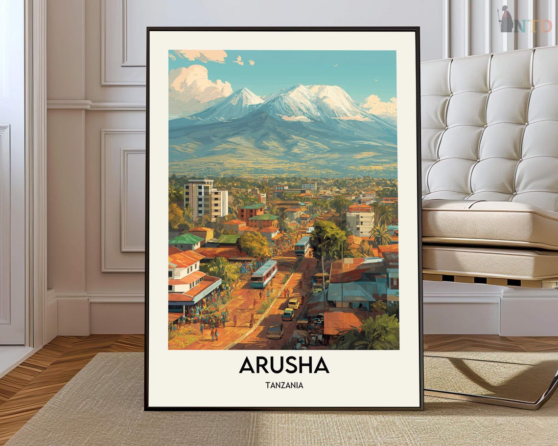 Arusha Tanzania Abstract Blue Geometric City Map Modern Travel Print