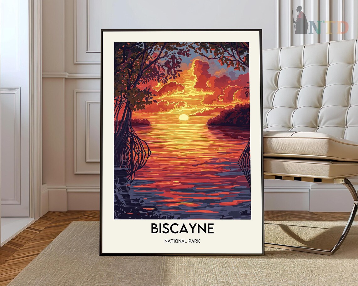 Biscayne National Park Fiery Sunset over Mangrove Water Poster