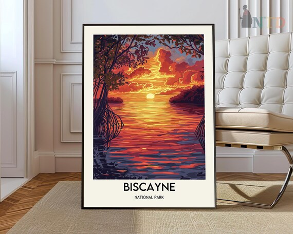 Biscayne National Park Fiery Sunset over Mangrove Water Poster