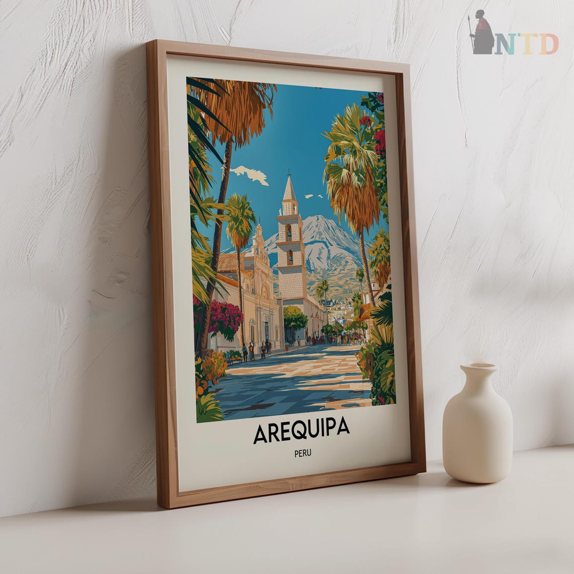 Arequipa Peru Colonial Cathedral Plaza Mountain View Travel Poster - Image 2