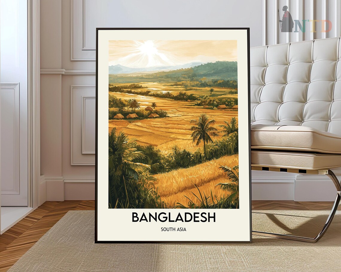 Golden Rice Fields at Sunrise Bangladesh South Asia Travel Poster