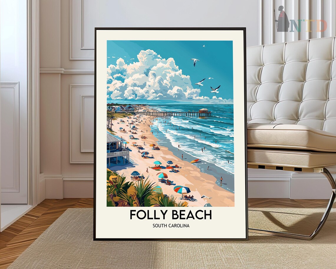 Folly Beach Poster Print, South Carolina Travel Art