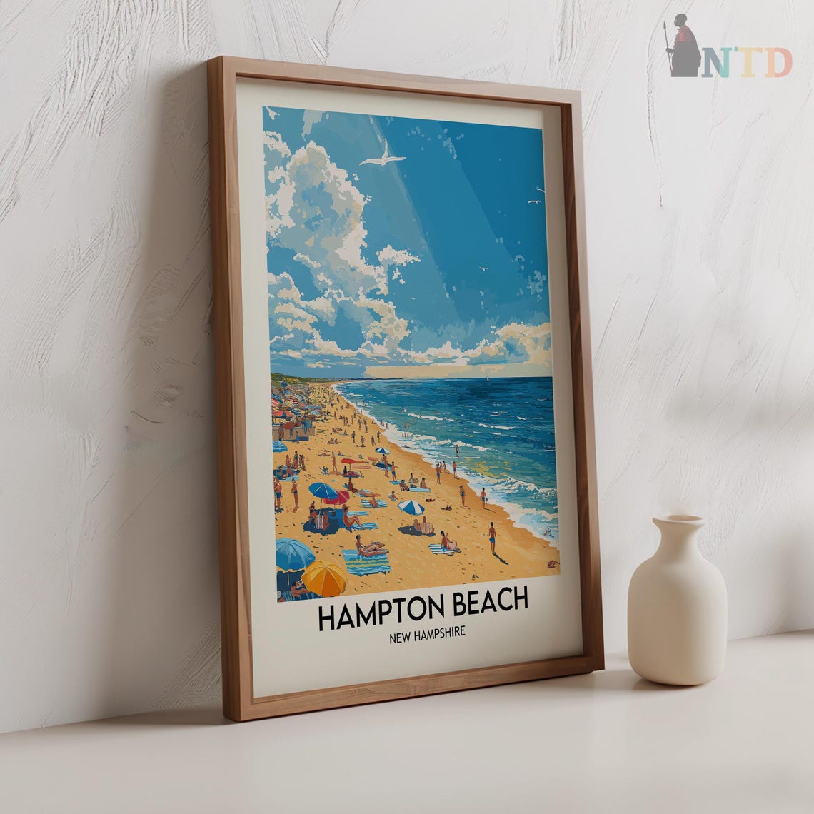 Hampton Beach New Hampshire Sunny Shore Day Vintage Travel Poster - Image 2
