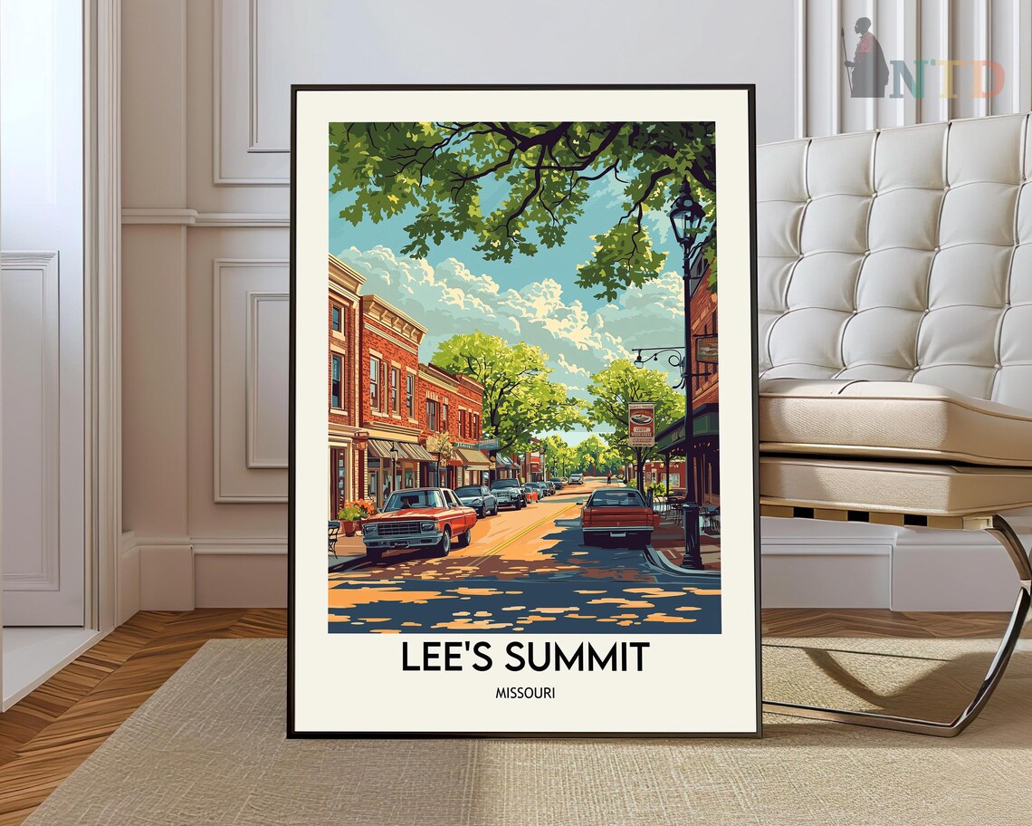 Lee's Summit Missouri Vintage Downtown Street Illustration Poster