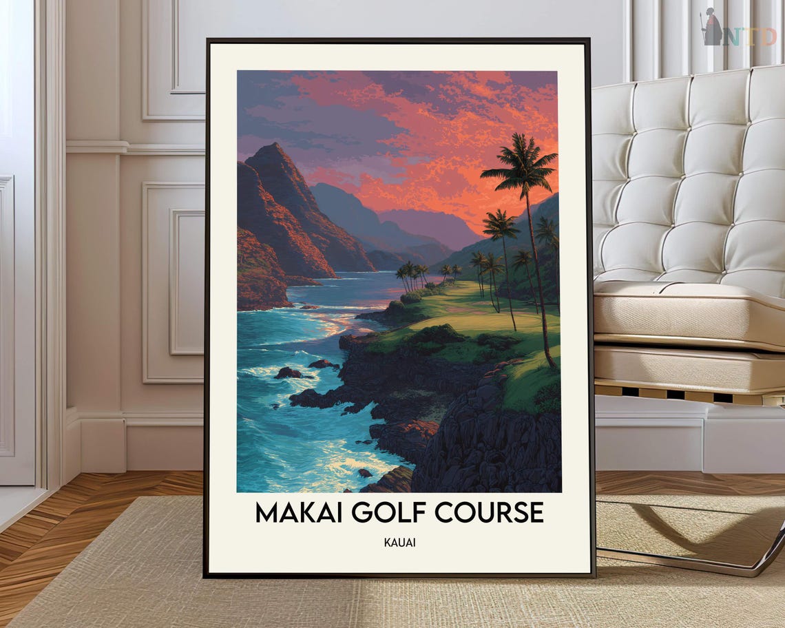 Makai Golf Course Kauai Sunset Cliffs Dramatic Ocean Travel Poster