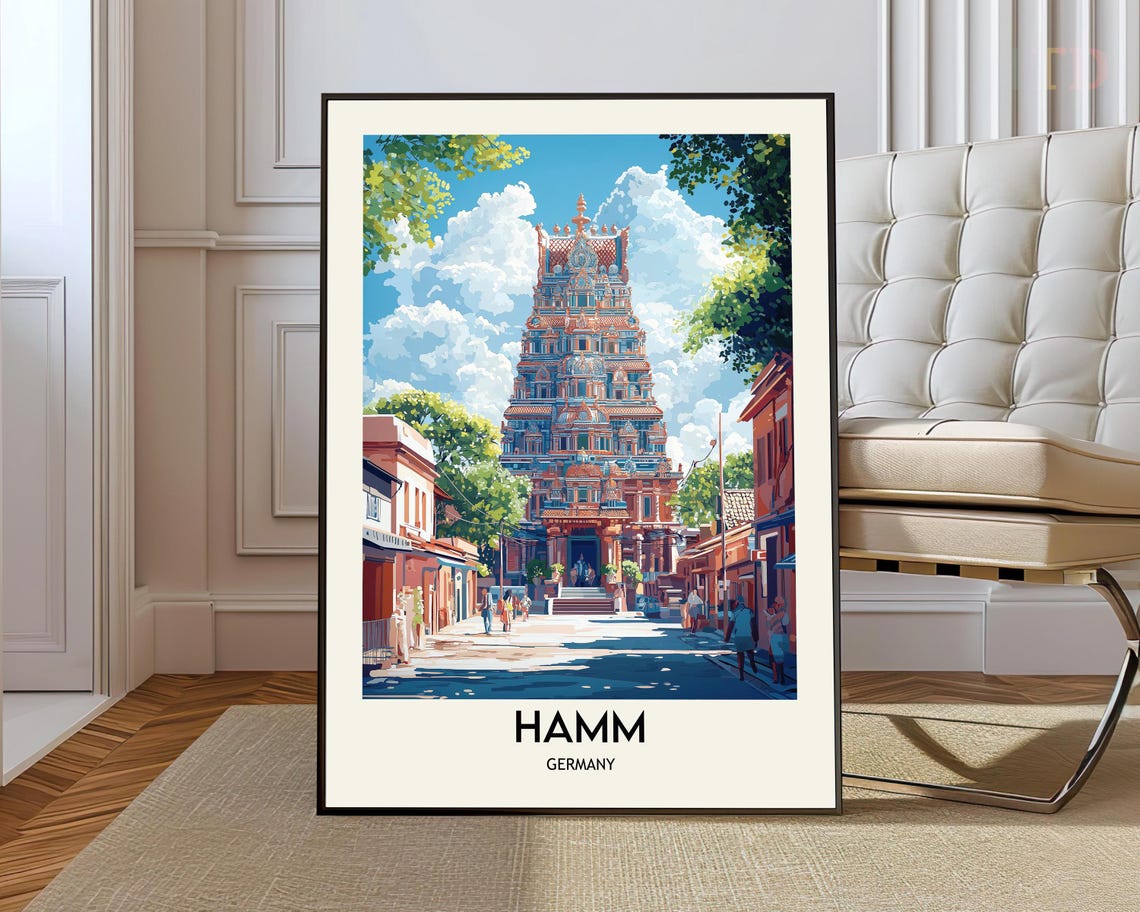 Hamm Germany Hindu Temple Gopuram Colorful Travel Poster Art