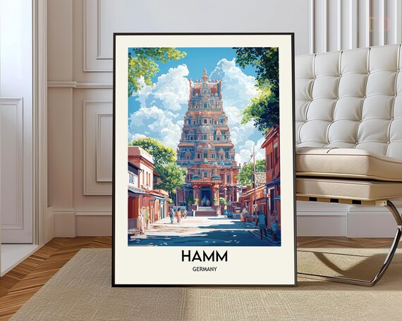 Hamm Germany Hindu Temple Gopuram Colorful Travel Poster Art