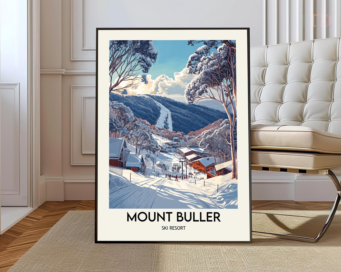 Mount Buller Ski Resort Vintage Travel Poster Snowy Mountain Village Art